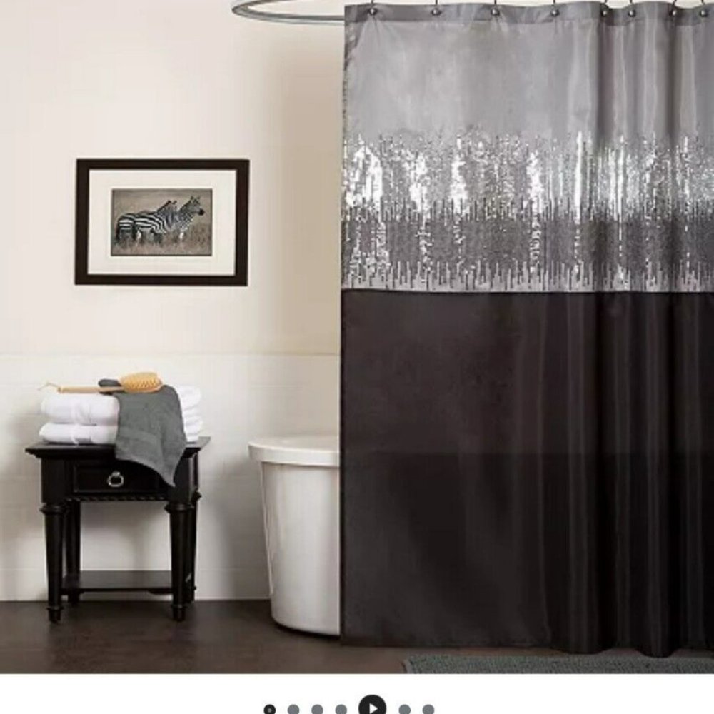 Lush Decor Night Sky Shower Curtain Sequin Fabric Shimmery - Black & Grey